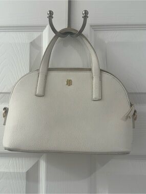 Tommy Hilfiger White Pebbled Leather Dome Satchel Crossbody Bag Gold TH